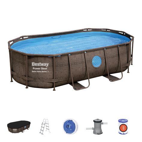 Piscine hors sol ovale Power Steel™ Swim Vista motif rotin 427 x 250 x.